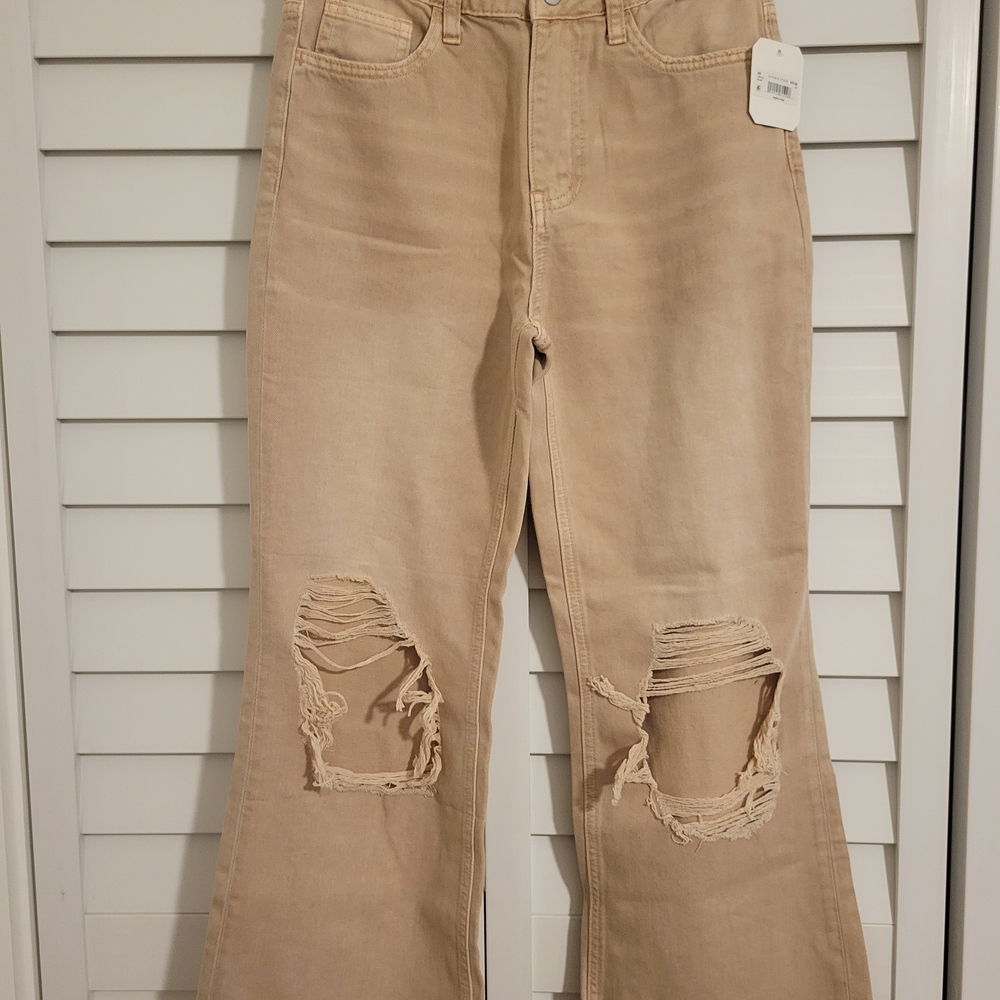 Altar'd State Tan Distressed Flare Jeans